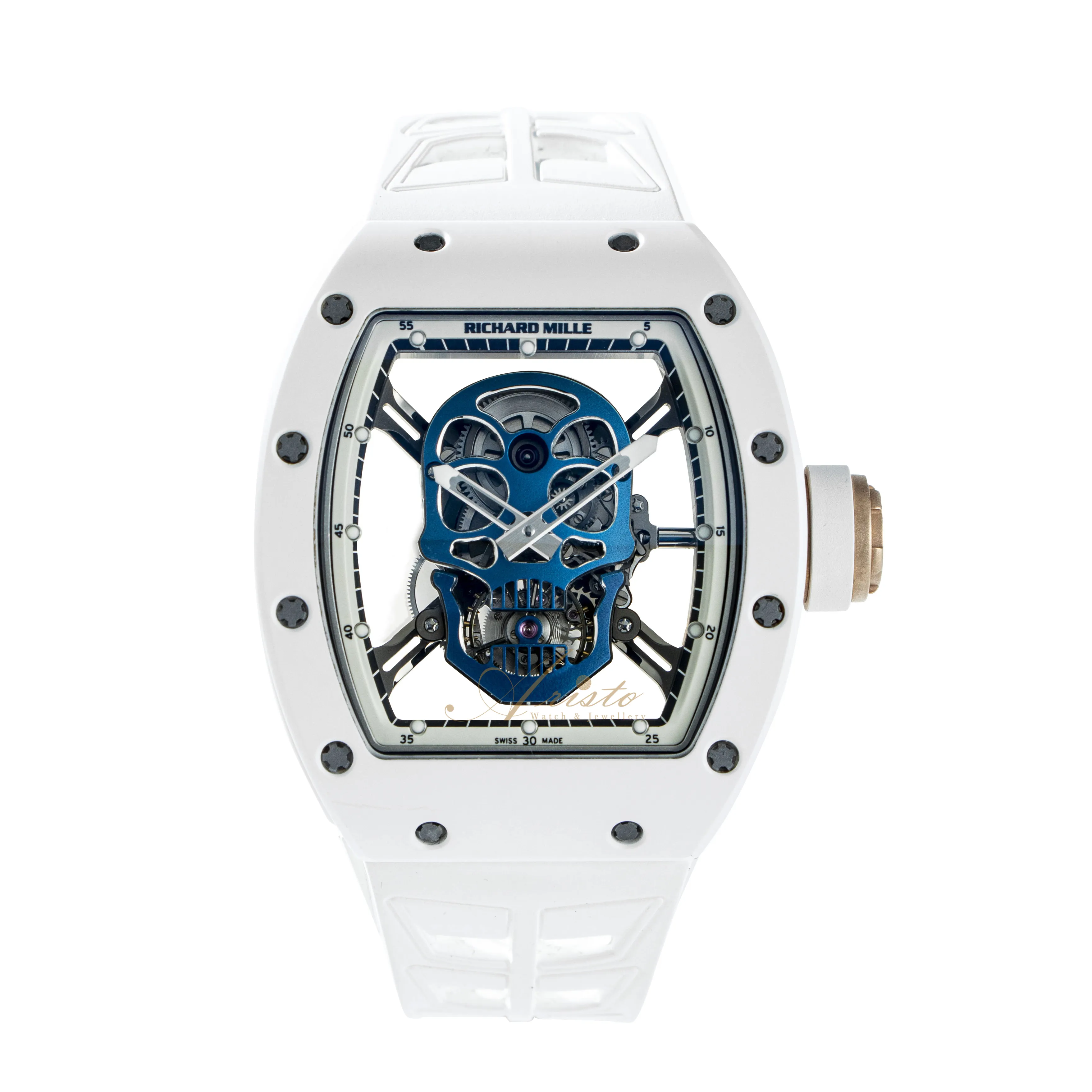 RM52-01 White Ceramic Blue Skull