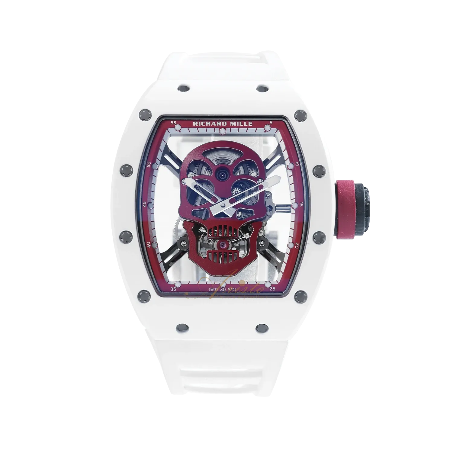 RM52-01 White Ceramic Red Skull