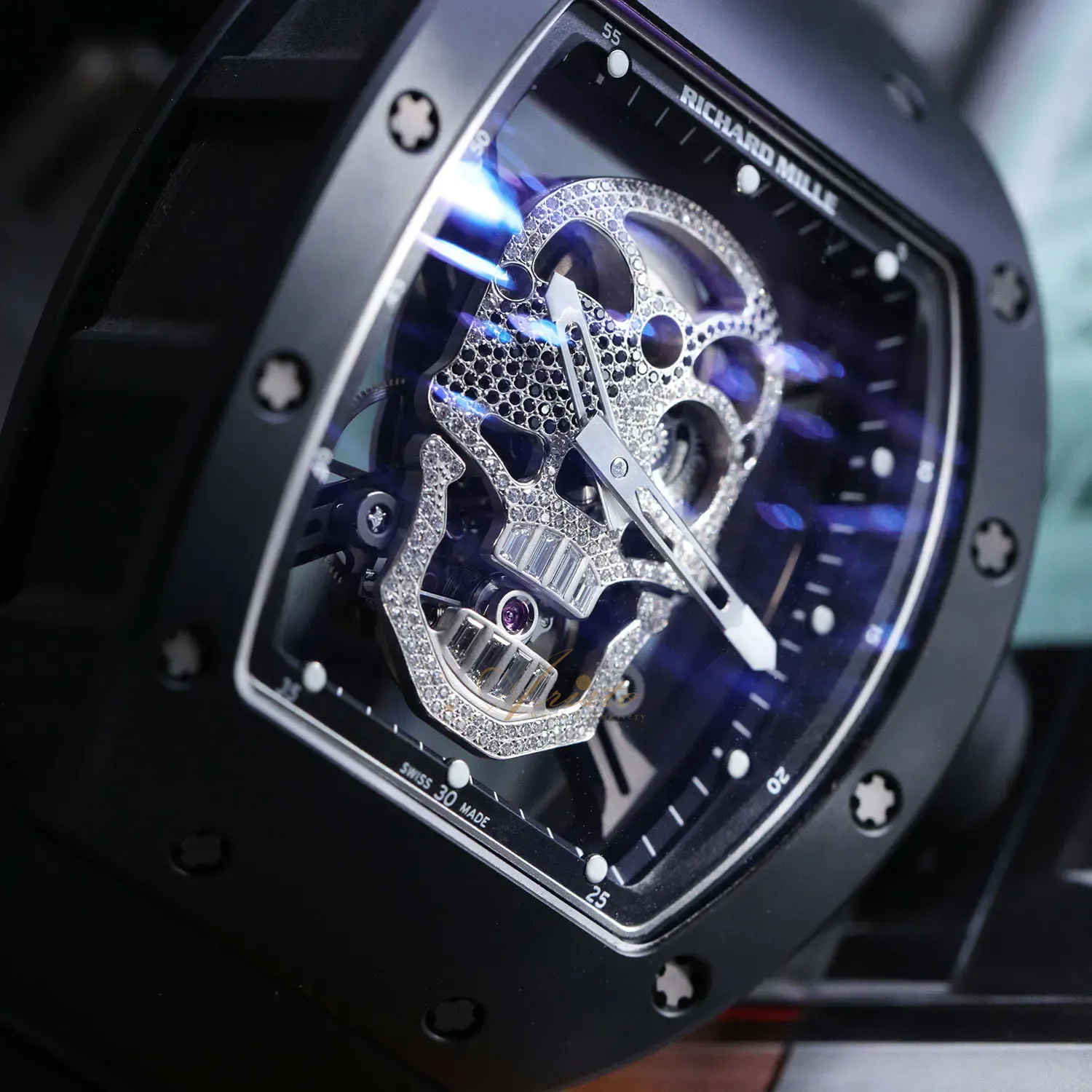 RM52-01 Black Ceramic Diamond Skull image 7
